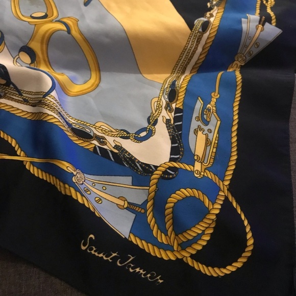 Designer Silk Scarf in Blue and Yellow​ - Picture 6 of 9